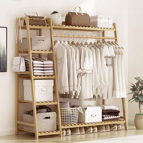 Bamboo wood clothes - wood, rack